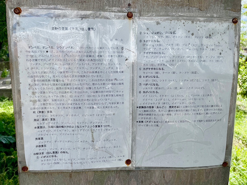 日野の言葉(方言・話し言葉)の説明板の写真