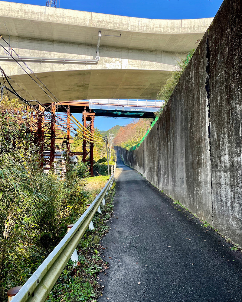 建設中の伊豆縦貫道路をくぐる写真