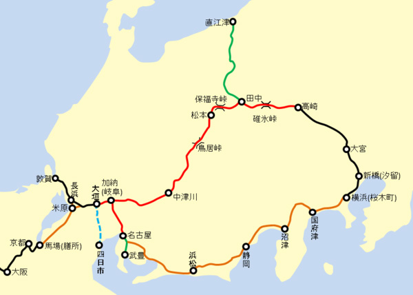 中山道幹線鉄道計画の路線構想図(出典:wikipedia)の写真