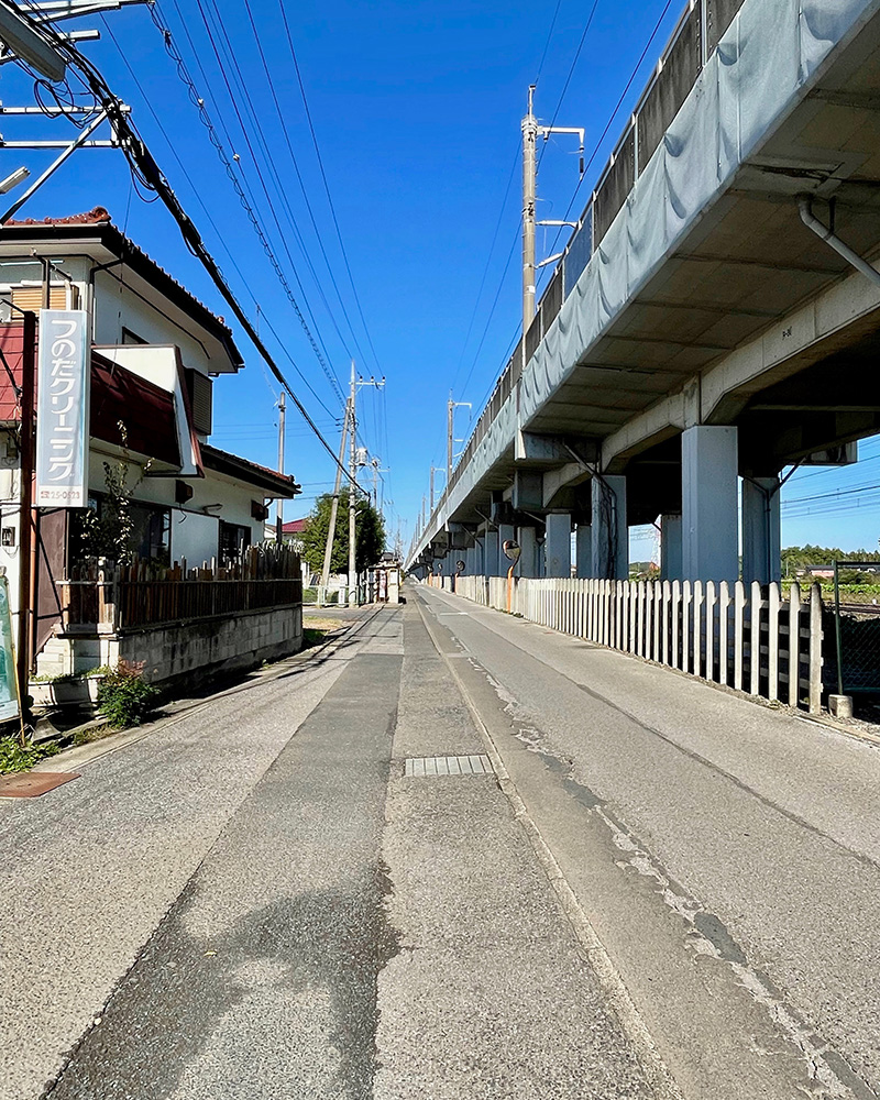しばらく東北新幹線の下を通る写真
